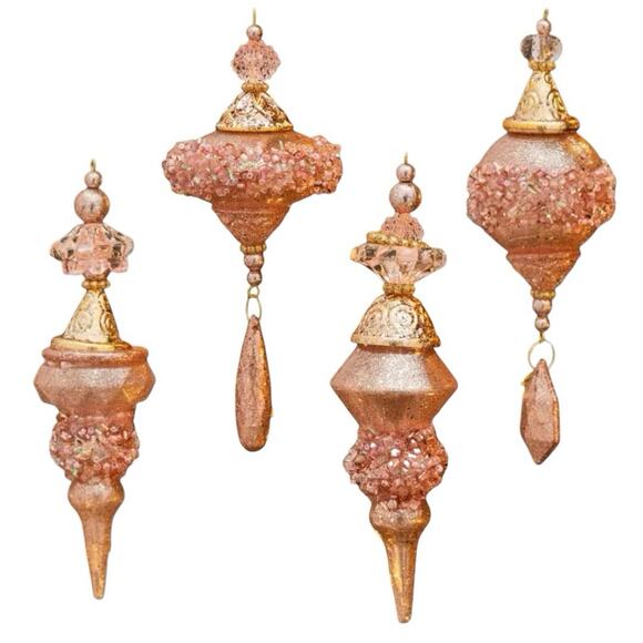 Elegant Tiered Christmas Tree Ornament Set-Gold Pink Beaded Vintage Inspired - Picture 13 of 13